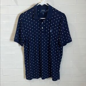 Classic Fit Soft-Touch Polo Blue White Polka Dot Golf Shirt Sz Med